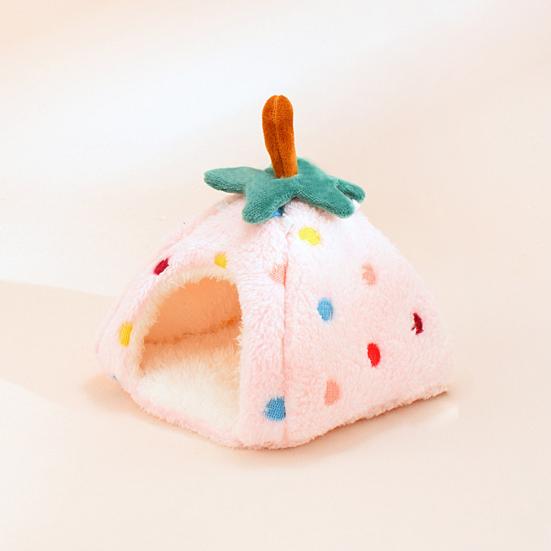 Comfortable Pet Sanctuary Plush Strawberry Hamster Bed, Soft Winter Warm Hideout, Cute Cozy Enclosed Cave Bed for Gerbil, Sugar Glider,