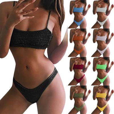 Damska moda letnia seksowny jednokolorowy strój kąpielowy bikini podzielony strój kąpielowy na plaży