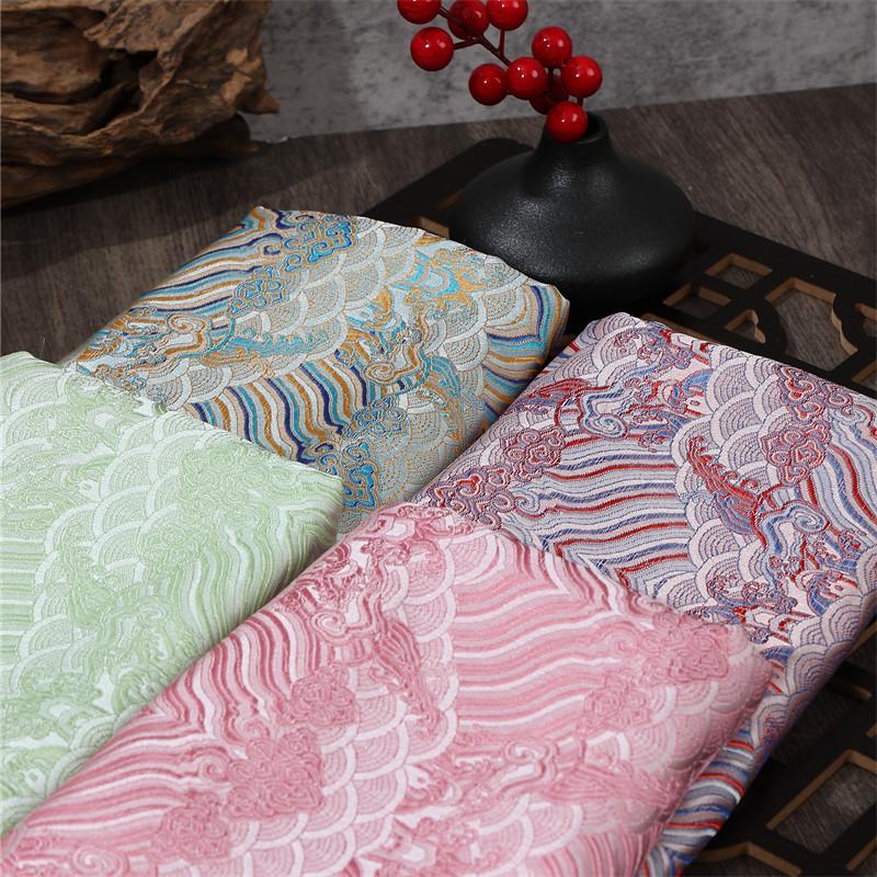 Ocean Wave Pattern Brocade Fabric Jacquard Satin Cloth for Handmade Diy Cheongsam Cushion Pillow Sachet Ethnic Costumes