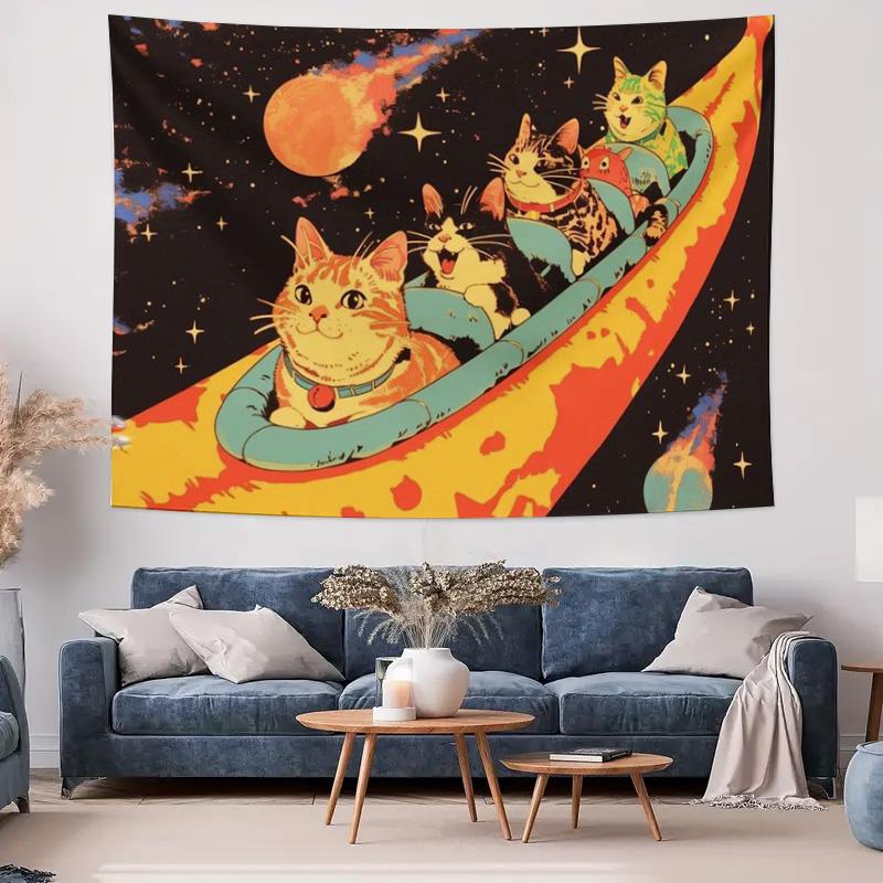 Space Adventure Cat Tapestry  Fun  Creative Home Wall Decor