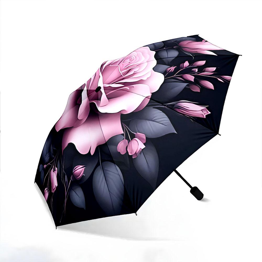 Modern Round Pink Rose Dark Pink Umbrella with Pattern Design