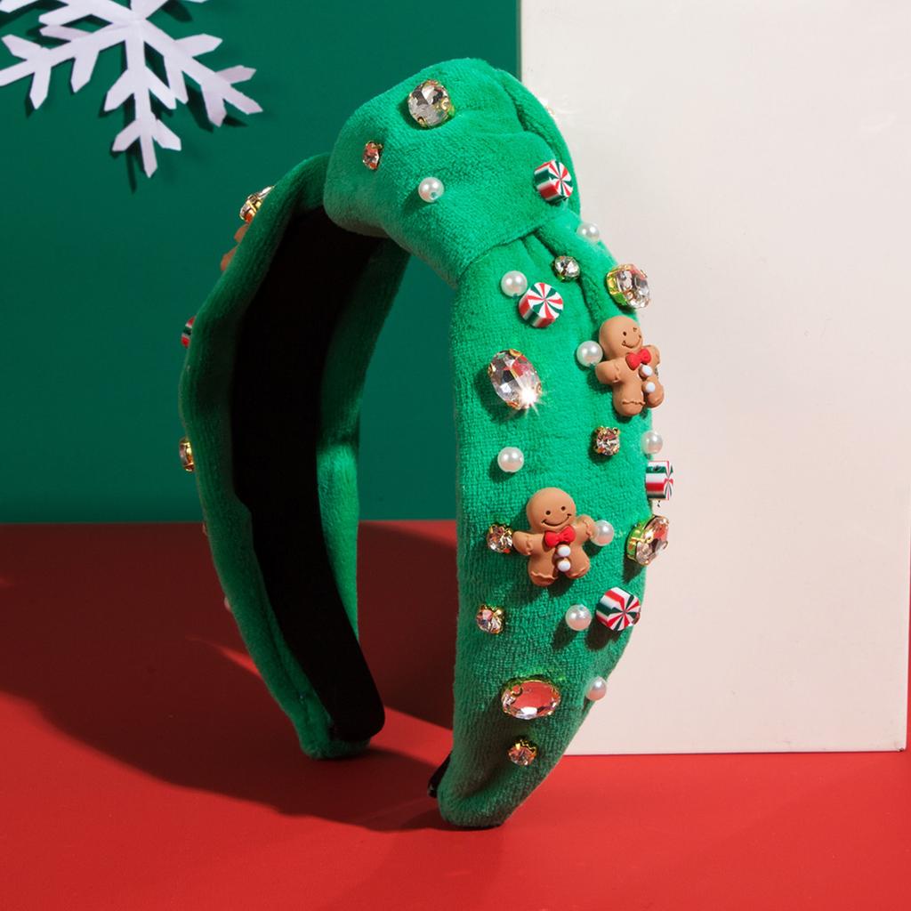 Christmas Pearl Beads Knot Hairband Baroque Style Rhinestone Embellished Headband Adult Christmas Party Hair Accessories