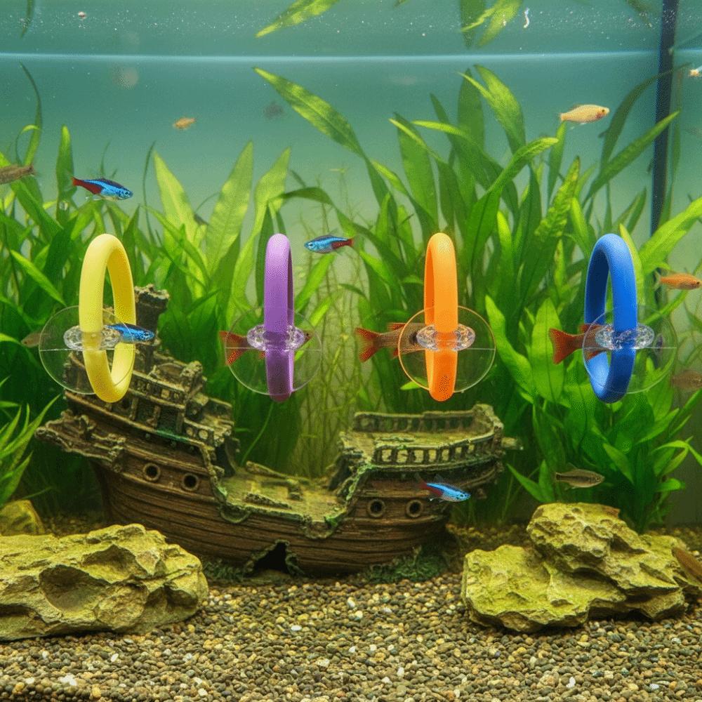 4PCS/SET Suction Cup Fish Training Ring Colorful Waterproof Fish Teasing Fish Tail Fish Tank Decorative Ring Aquarium
