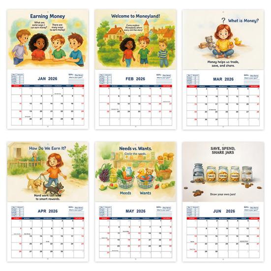 2026 Money Smarts for Kids Calendar Money Learning Monthly Planner with Colorful Illustrations And Money Management Concept for Classroom Home