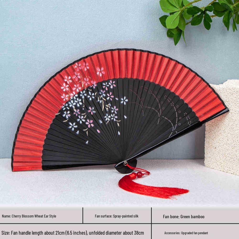 Si Yi Tang handbemalter roter Seidenfächer für Damen - Zhao Yuan Tanzdesign
