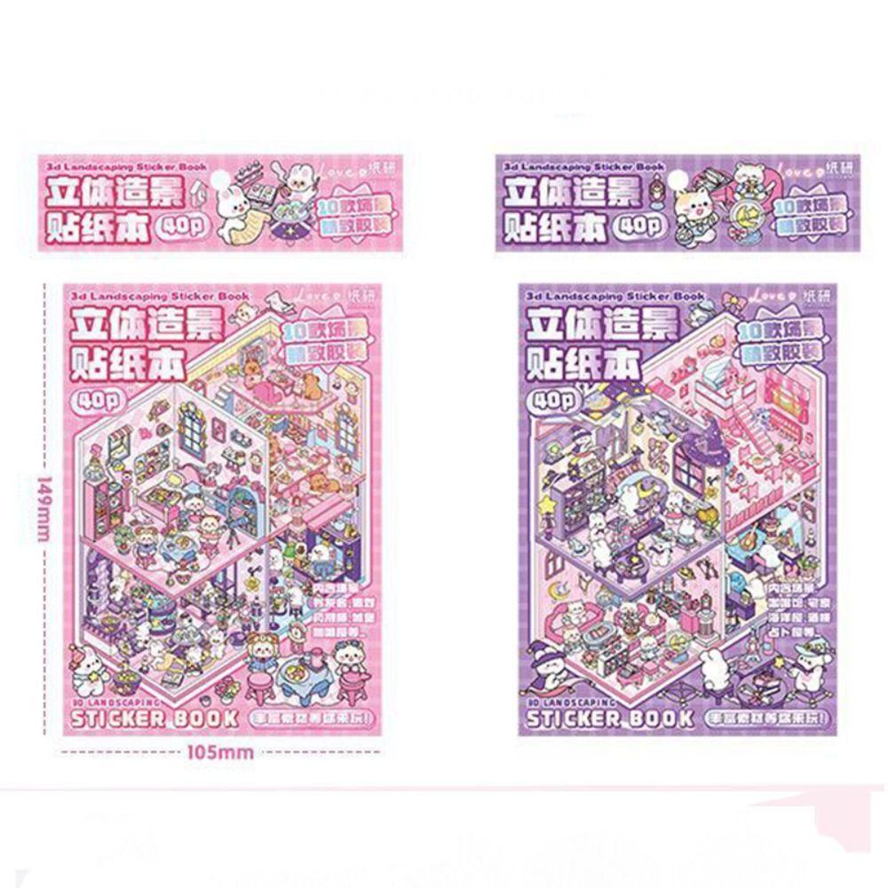 Cartoon Cabin Scene Pocket Sticker DIY Sticker Cabin Scene Creative Miniature Scene Book  for Kid