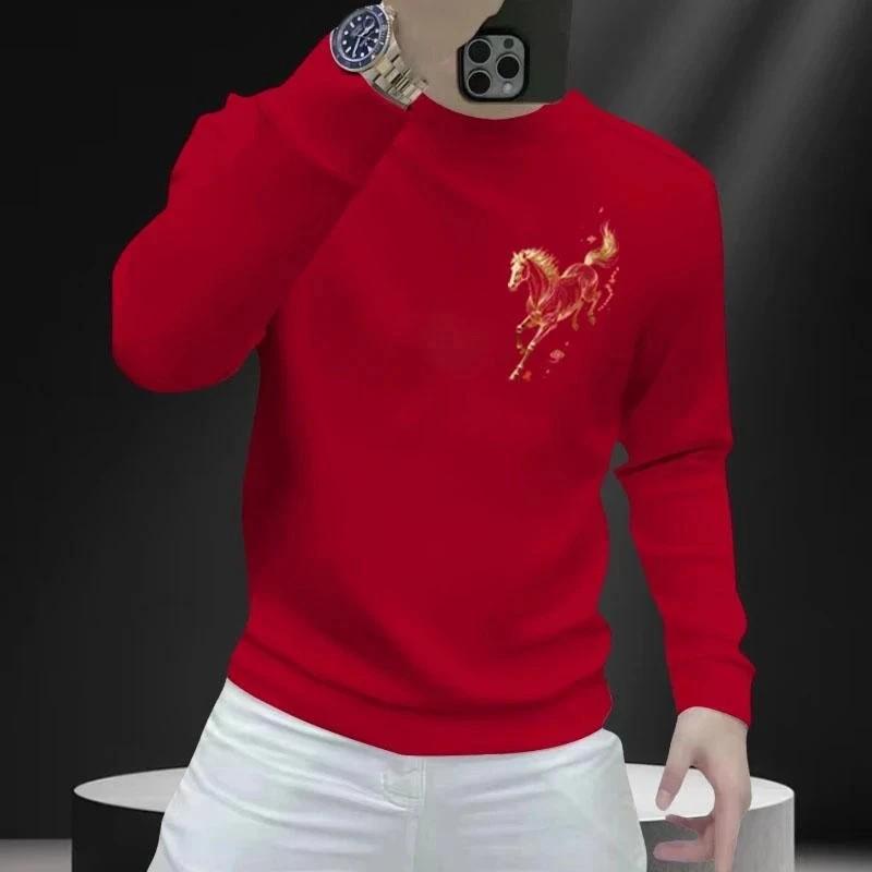 2026 Red Year of the Horse Men s Hoodie - Festive Zodiac New Year Casual T-shirt XXXL