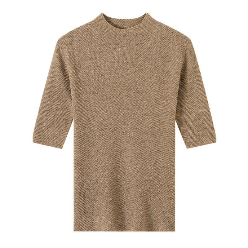 Yangzi 100% Wool Half-High Neck Knit Top, Women's Five-Point Sleeve Sweater - Early Autumn 2026