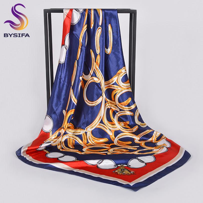 [BYSIFA] Autumn Winter Ladies Scarves New Accessories Women Large Silk Square Scarves New Wine Red Paisley Muslim Islamic Scarf