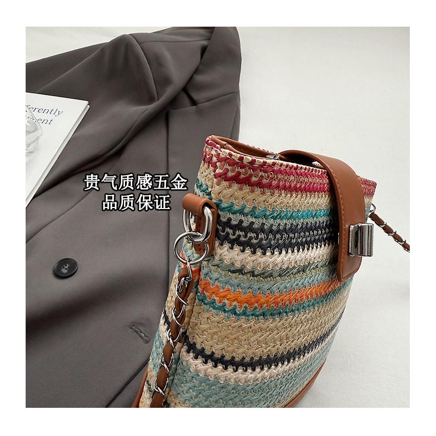 IELGY Rainbow Woven Bag Women Straw Bag