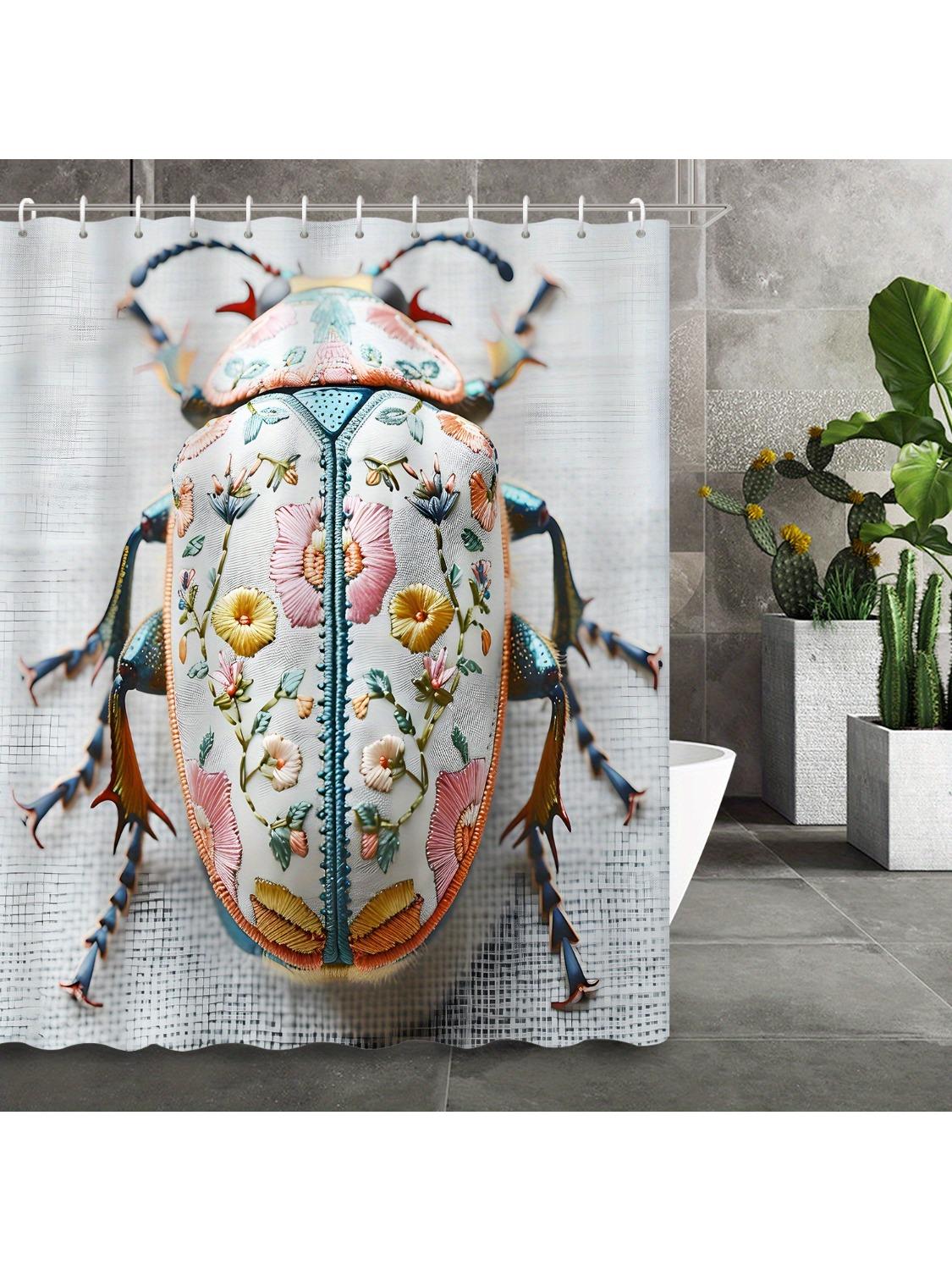 

Vibrant Beetle Floral & Geometric Shower Curtain - Colorful Polyester With Hooks For Modern Bathroom Decor W60H190(CM)-1 Pcs
