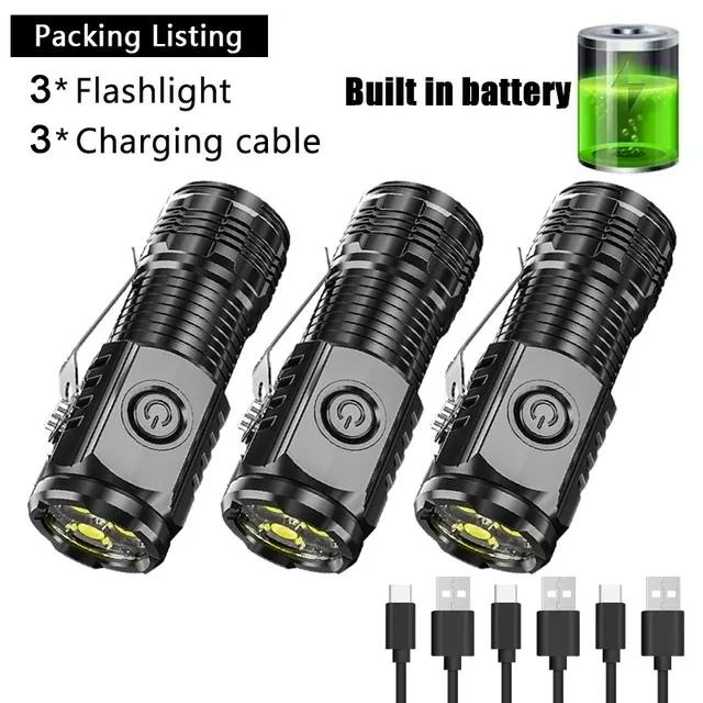 Powerful 3LED Super Bright Flashlight Portable Mini Burst Flash Torch Rechargeable Emergency Spotlight with Pen Clip Tail Magnet