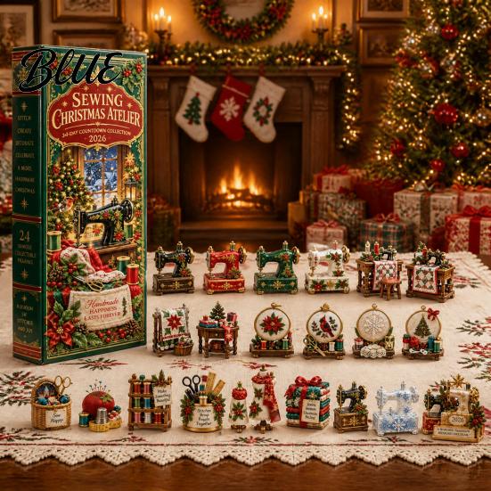 Creative Christmas Keepsake Sewing Workshop Advent Calendar, 24-Day Countdown Box with Miniature Unique Holiday Collection Acrylic Ornaments