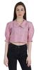 Moomaya Puff Sleeve Crop Top For Women Solid Button Down Collar Designer