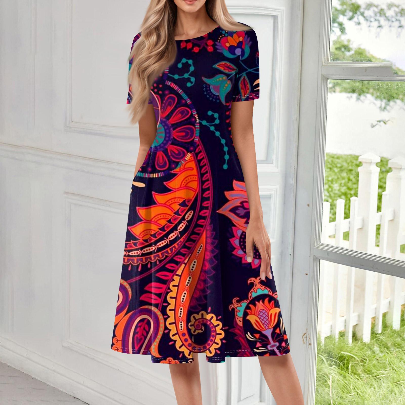 

Women Casual Printed Round Neck Long Dress XL Темно-синій