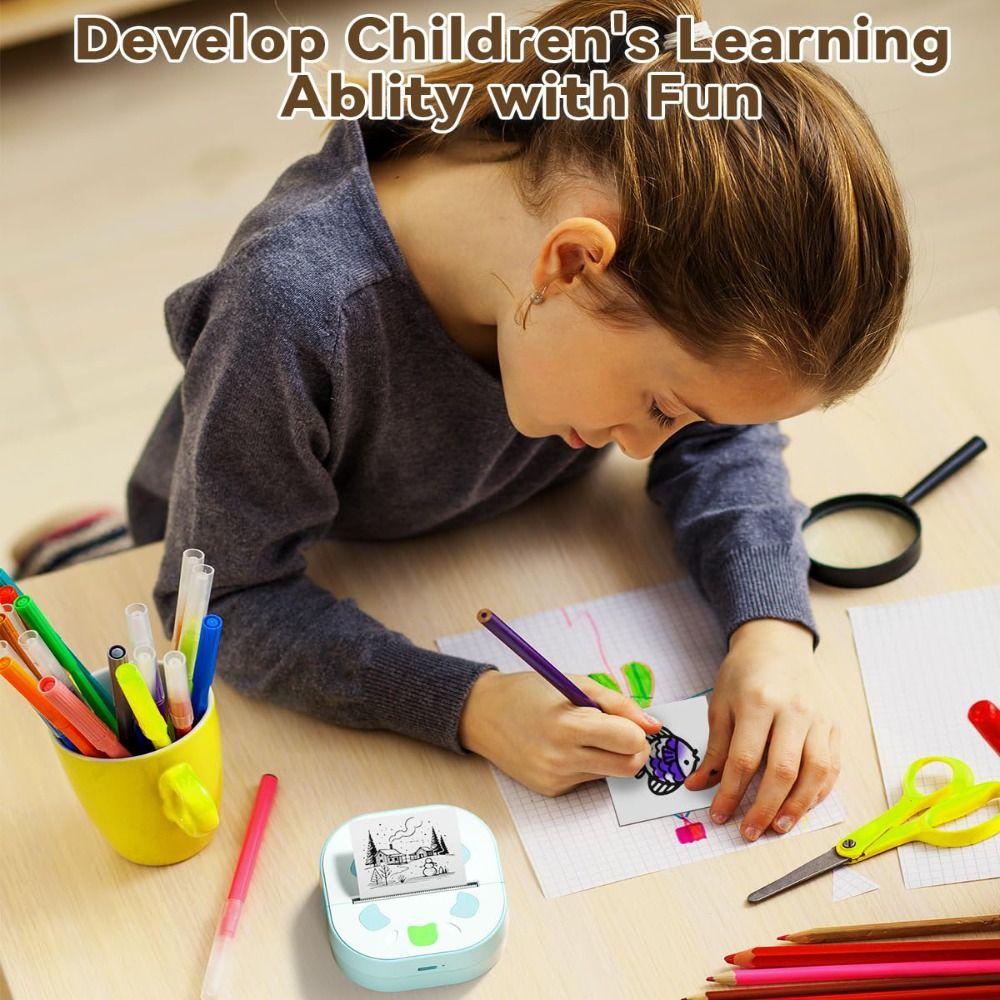 With 3 Paper Rolls Sticker Printer Inkless Printing Thermal Printers  Study Notes