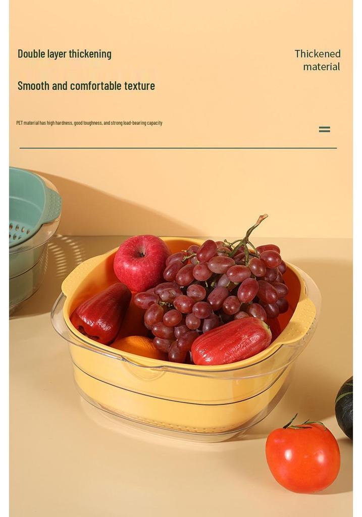 Transparent PET Plastic Multi-purpose Draining Basket - Drop-Resistant, Dustproof, Ideal for Vegetables & Fruits