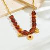 Stylish Geometric Resin Beaded Chain with Gold-Plated Inlaid Diamond Heart Pendant Jewelry Set