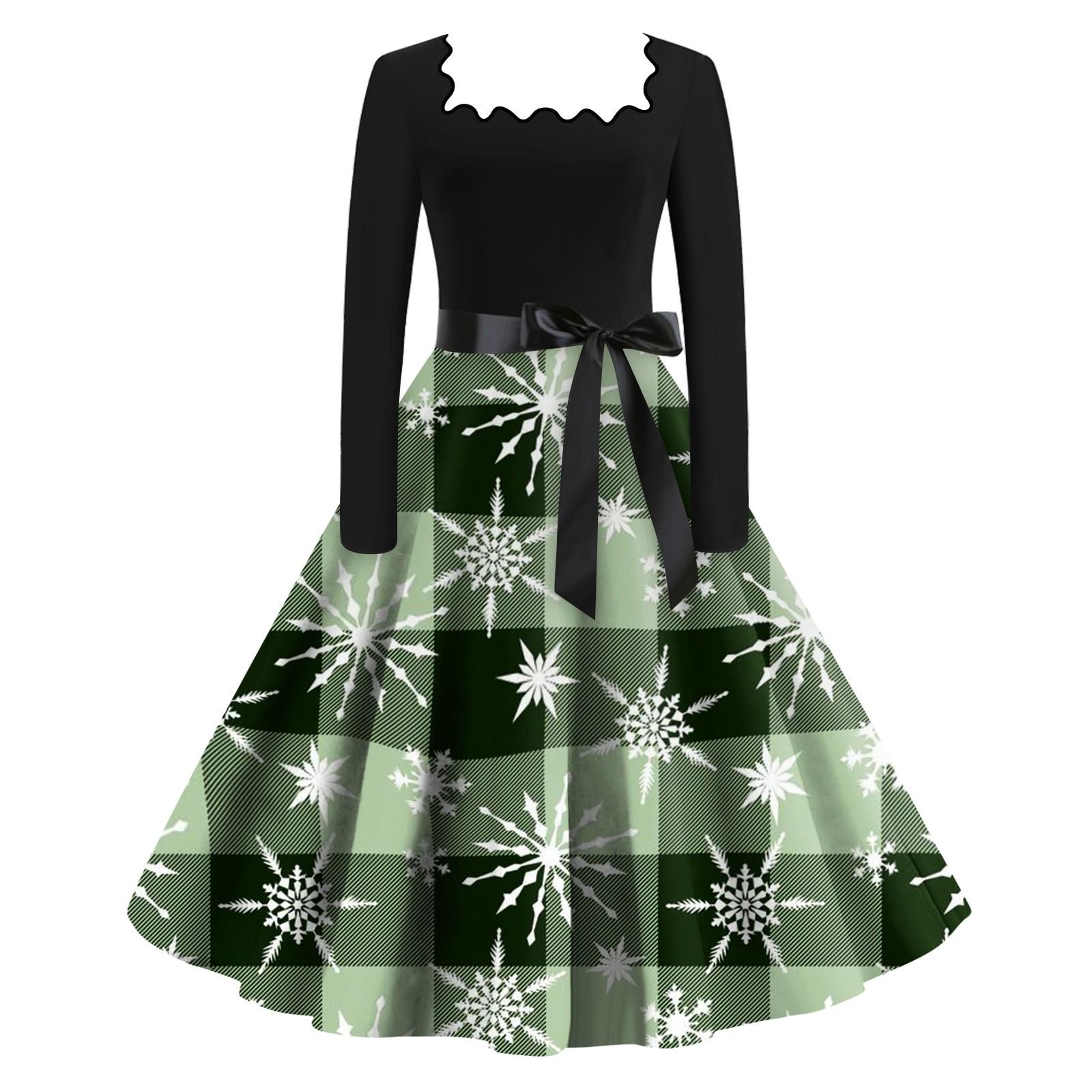 

Женские повседневные модные платья с длинными рукавами и рождественским принтом с квадратным вырезом в винтажном стиле XXL