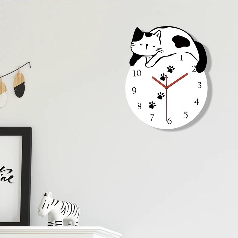 Lazy Kitten Hanging Clock Creative and Cute Cat Design Quiet Clock Living Room Bedroom Study Wall Decoration