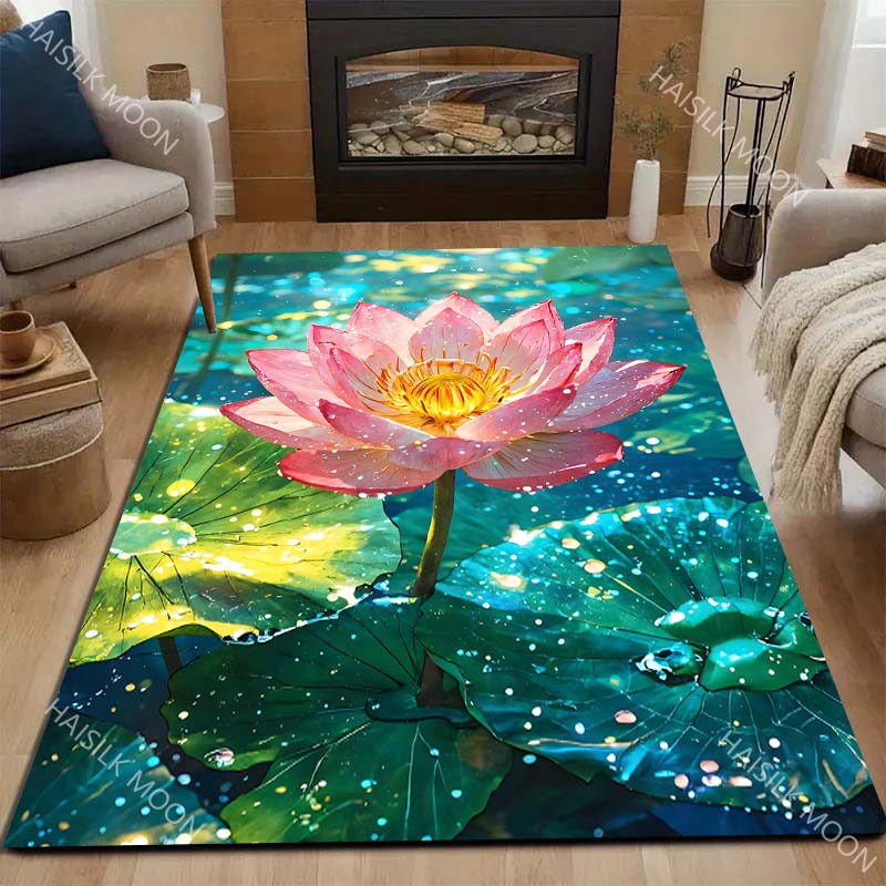 Beautiful Lotus Pattern Carpet for Living Room Bedroom Bedside Floor Mat Cloakroom Kids Activity Area Rugs Large Size