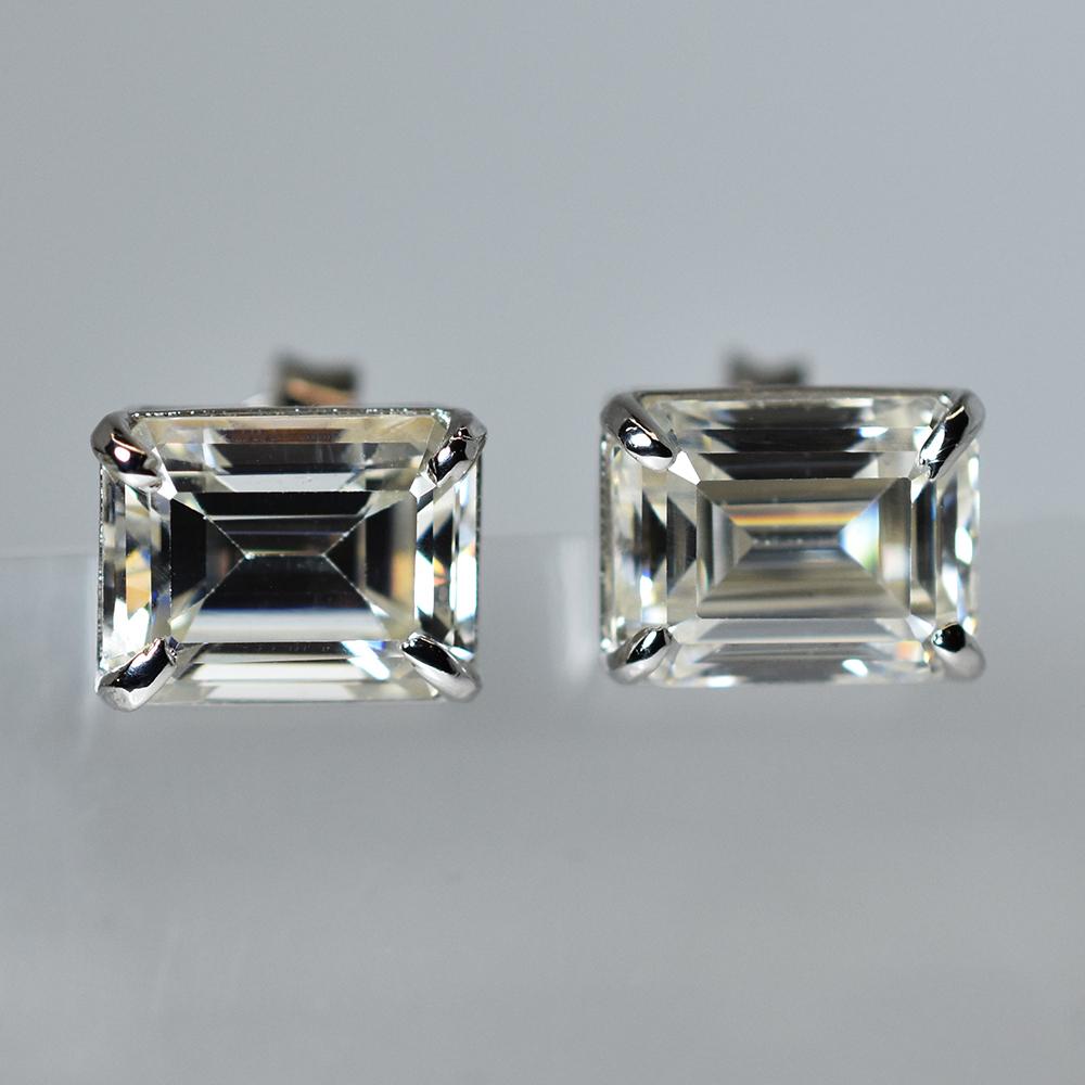 Unique Emerald 13.85 Ct CERTIFIED Synthetic White Moissanite Gems Earring Pair MY.ER-17-NS