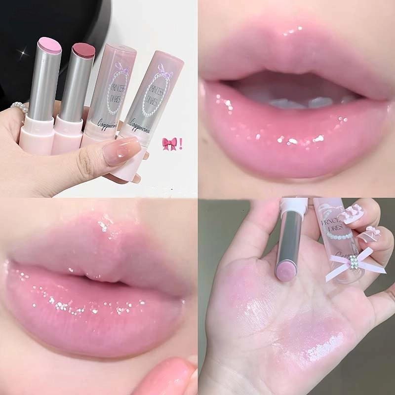 Punk Brown Mirror Water Solid Lip Gloss Moisturizing Mirror Glass Jelly Lipstick Non Stick Cup Water Light Clear Lip Tint Makeup