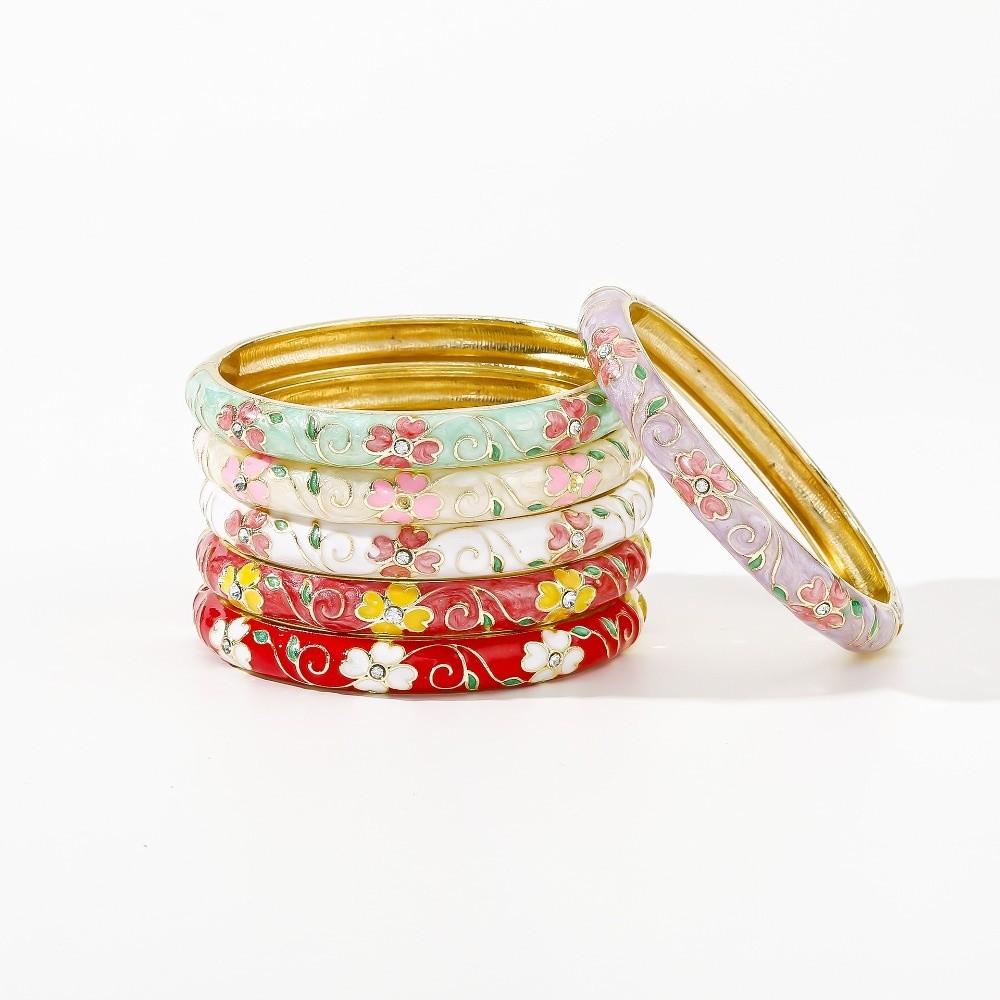 Enamel Chinese Flower Bangle Cherry Blossom Women's Hand Bracelet Jewelry Gifts