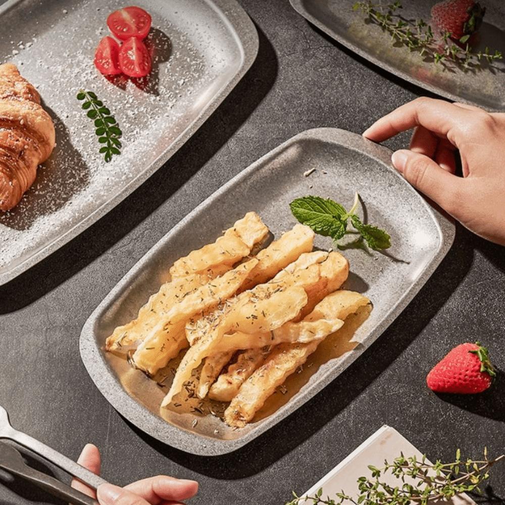 Retro Style Dinner Plate Stainless Steel Serving Tray Dessert Snack Plate  Picnic Camping