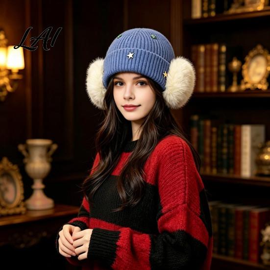 Stylish Daily Wear Cap Knitted Winter Hat with Ear Protection Elastic Thickened Plush Lined Casual Versatile Accessory Cap Soft Warm Windproof