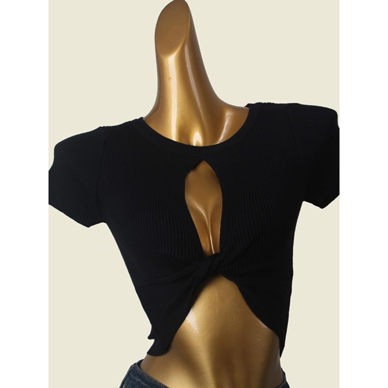 Sexy Hollow Sexy Knitting T-shirt Foreign Trade Original Order Short Sleeve Bare Midriff High Waist Niche Top