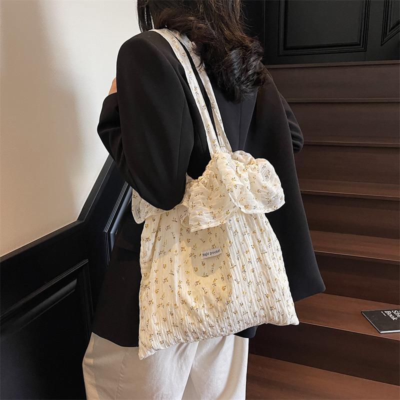 Soft Waxy Lotus Leaf Edge Chiffon Bag Women's New Floral Bucket Bag Large Capacity Bag