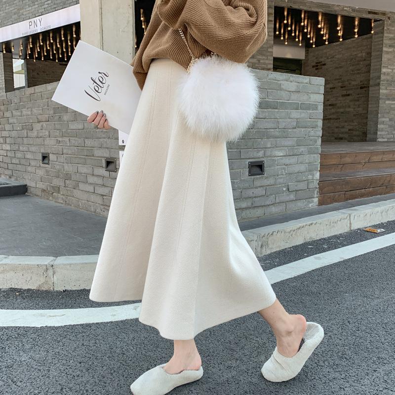Women's Knitted High Waist Skirt Dress Autumn Winter Ladies Elegant Party Midi Skirt A Line Thicken Warm Skirts Female