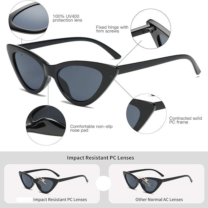 Gafas de sol retro vintage estrechas con forma de ojo de gato para mujer, gafas de influencia con marco de plástico, diseño de ojo de gato