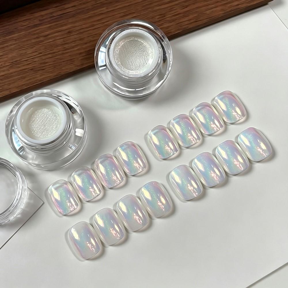 1jar Cushion Mermaid Aurora Chrome Nail Powder Laser Holographic Unicorn Nail Glitter Pigment Air Cushion Nail Rubbing Dust 0.3g