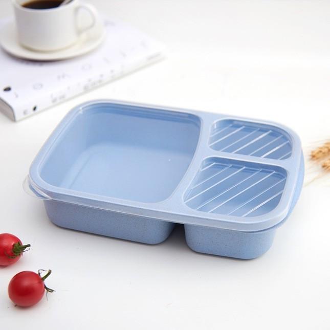 Portable Lunch Wheat Straw Lunch Box Single Layer 3 Grid With Lid Microwave Food Box Biodegradable Lunch Storage Container