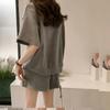 Red Two Piece Cotton Women's Sportswear Set Summer New Round Neck Short Sleeved Top+Shorts Women Loose Casual Clothing