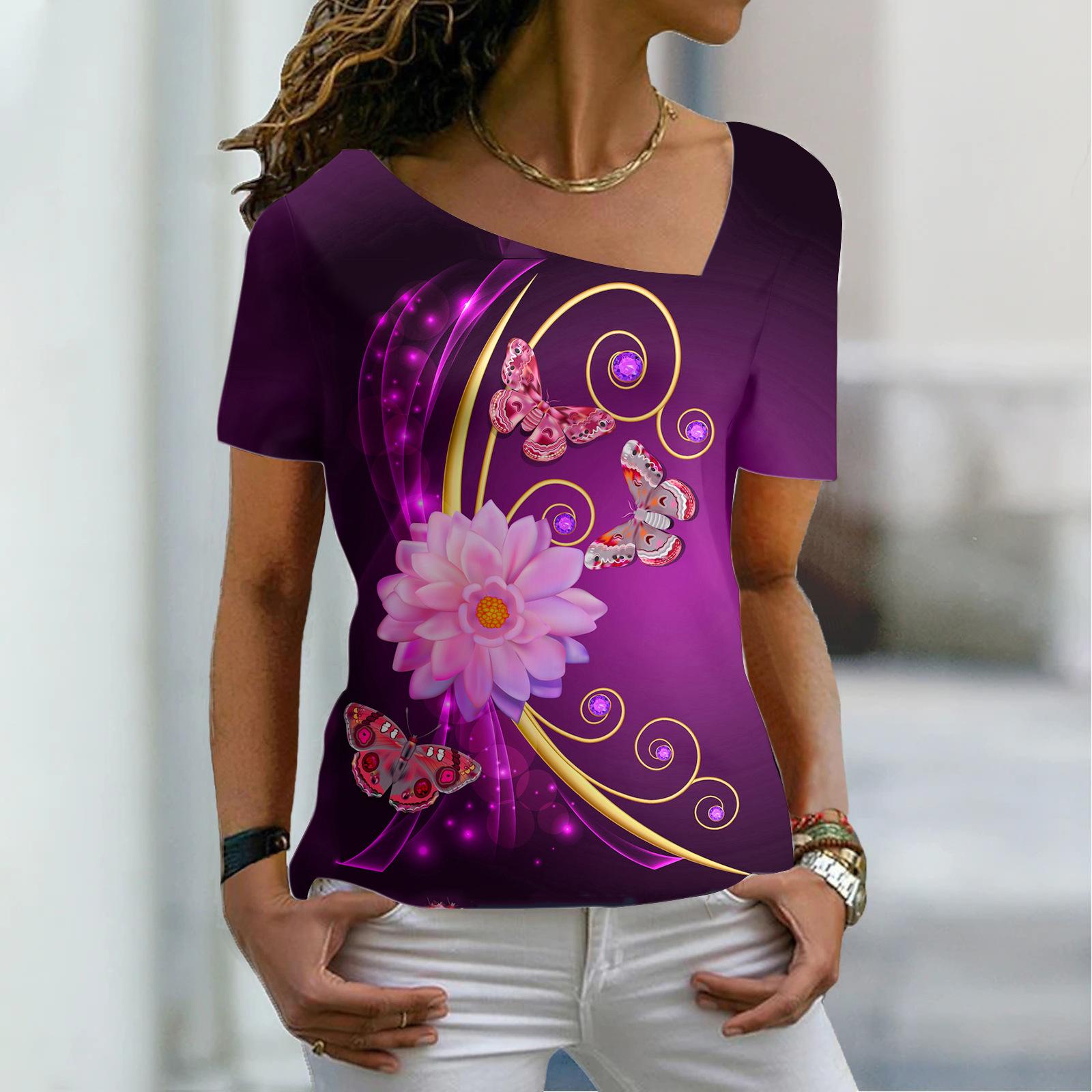 

Универсальная повседневная цифровая печать с забавным диагональным воротником, модная женская футболка, повседневная женская футболка с длинным рукавом, клубная, в стиле хип-хоп, удобная XS