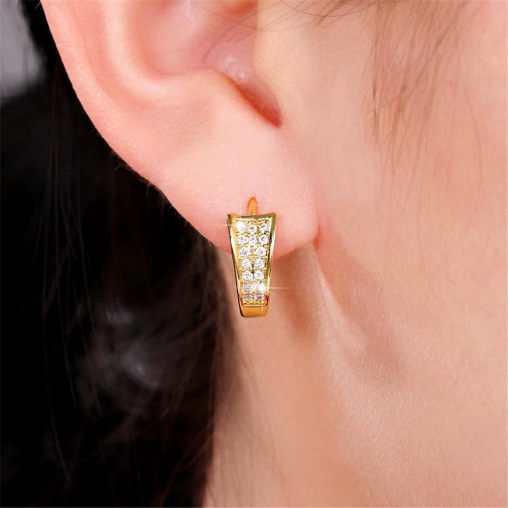 Cute Female White Zircon Stone Round Hoop Earrings Vintage Fashion Gold Color Wedding  For Women