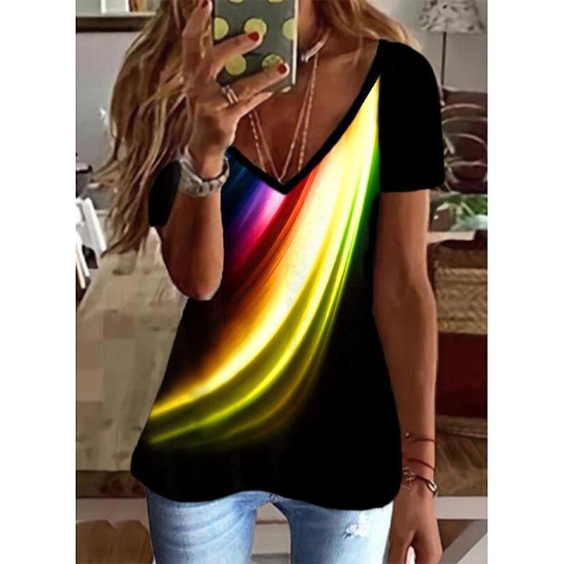 Abstract Graphics Floral 3D Print T Shirts Women Short Sleeve V-Neck T Shirt Streetwear Oversized Tops Harajuku Tees Clothing