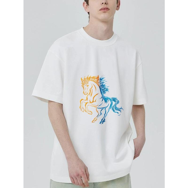Men's Black T-Shirt With Fire And Ice Horse Graphic Design For Casual Wear