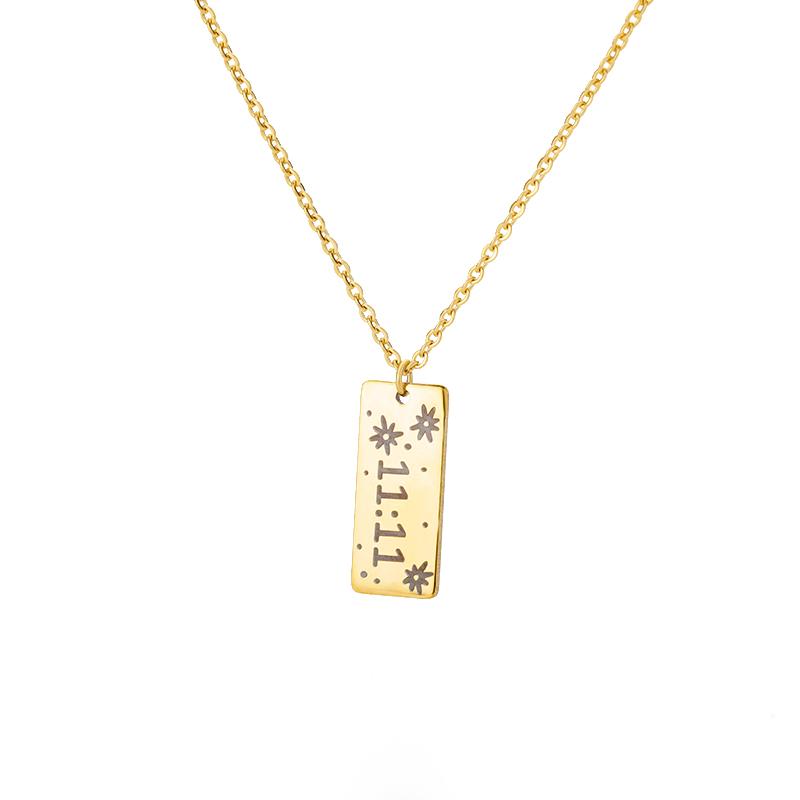 11:11 Rectangle Pendant Necklace for Women Stainless Steel Gold Color Chain Lucky Angel Number 1111 Choker Jewerly Collares