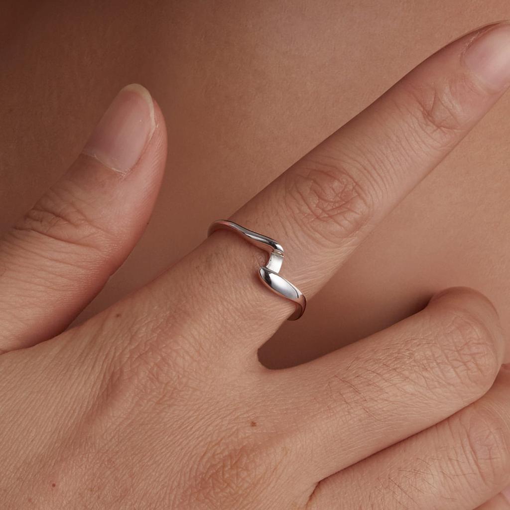 Silver universal ring in the shape of waves, silver 925
