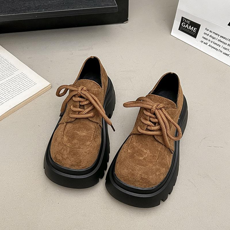

European matte leather big head lace-up single shoes women s 2025 autumn new thick-soled versatile muffin heightening loafers 35