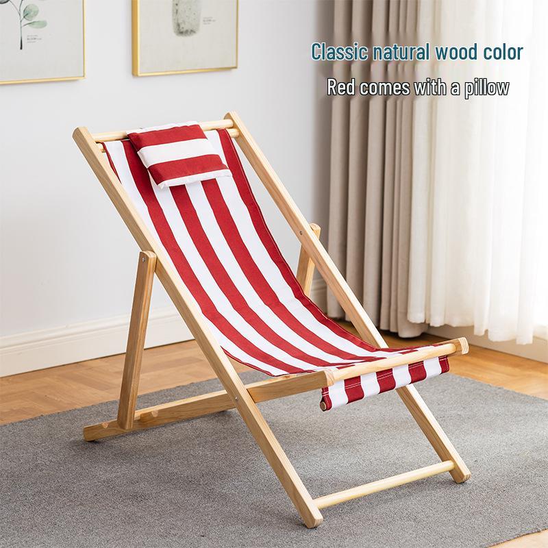 Solid Wood Outdoor Folding Recliner Beach Chair with Canvas for Adults