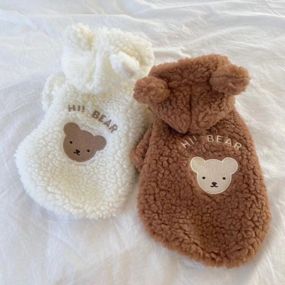 Cartoon Bear Pattern Plush Dog Hoodie Zipper Pet Clothes New Cats Coat Jackets for Large Small Pet
