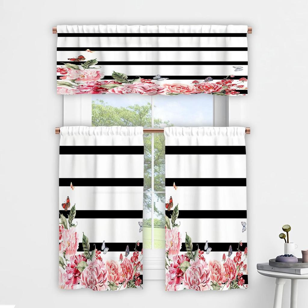 3D Floral Pattern Digital Print Kitchen Valance