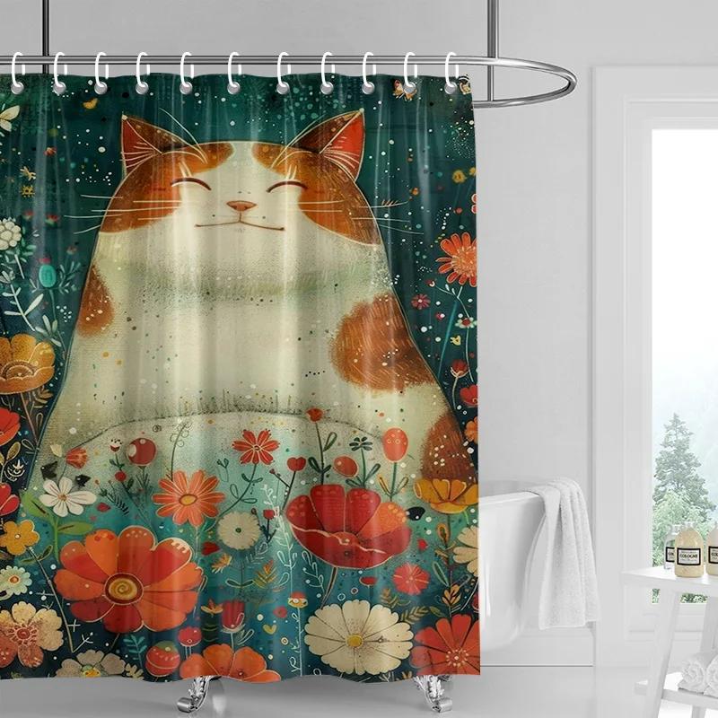 וילון מקלחת יער חתולים 70x72 אינץ' בד עמיד למים עמיד בפני עובש וילון אמבטיה סגנון INS וילונות אמבטיה חמודים
