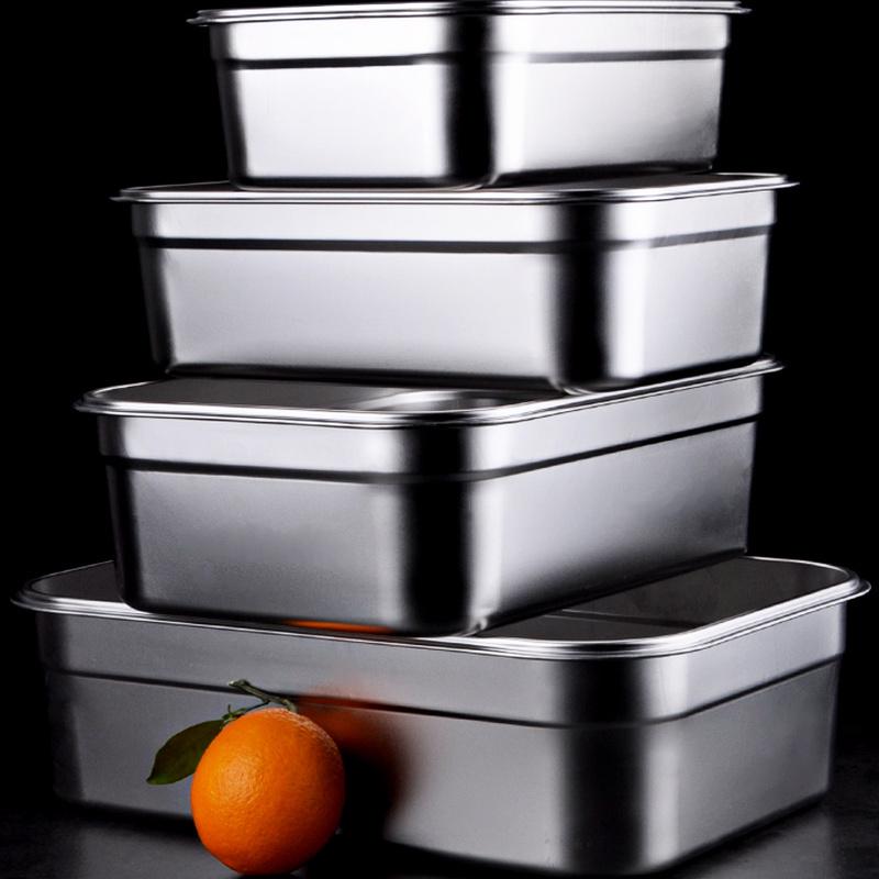 304 Stainless Steel Large Rectangular Food Storage Container for Kitchen and Refrigerator
