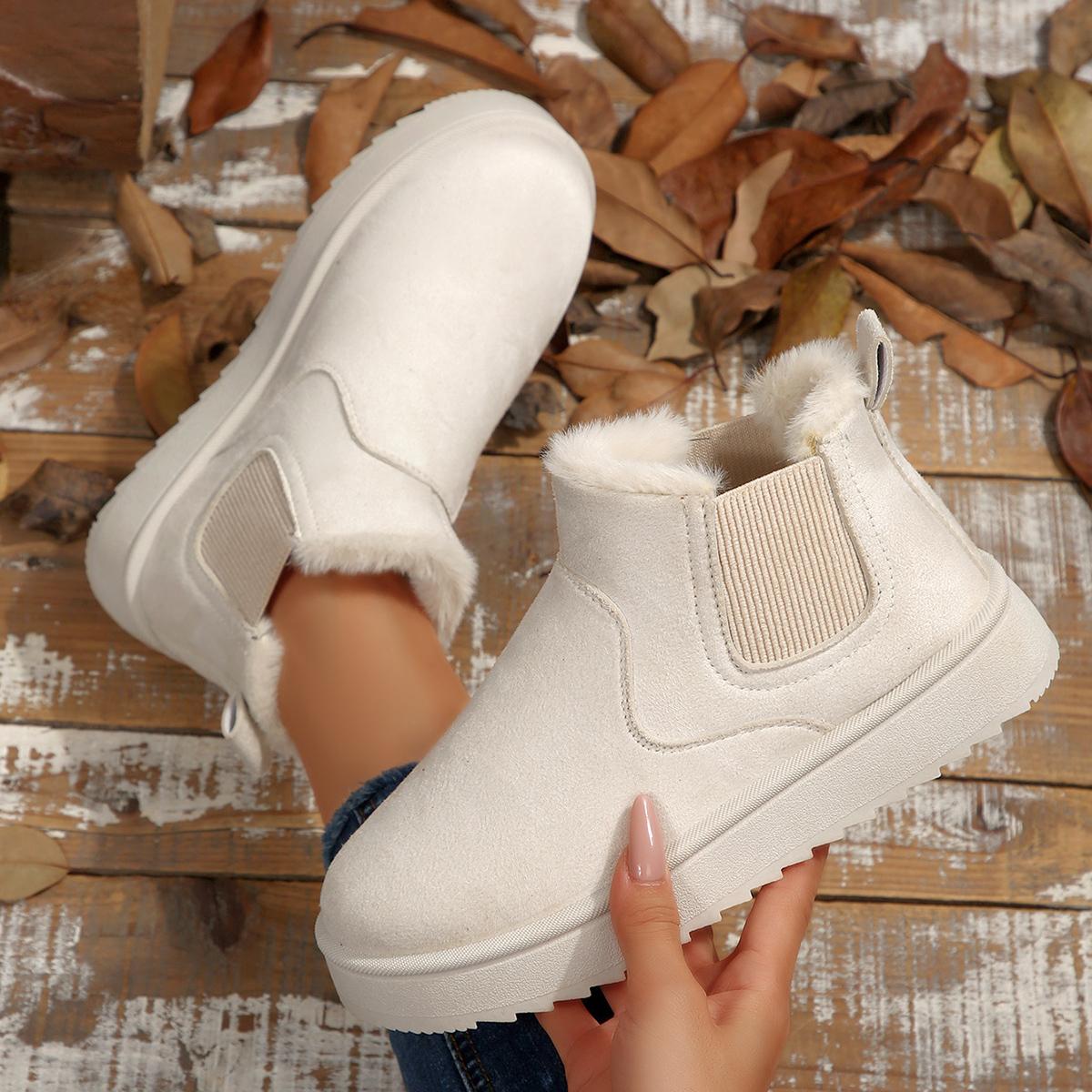 

Зимние женские сноубутсы, короткие плюшевые теплые ботинки, удобные балетки на платформе, женская обувь, повседневные новые меховые ботильоны челси для женщин 36 бежевый